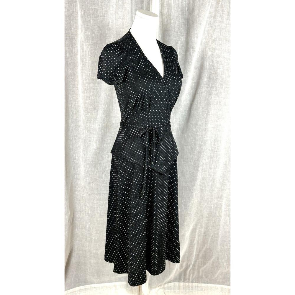 Vintage 70's Polka Dot Peplum Dress Parisian Chic French Girl Dark Academia Sz S - Picture 8 of 12